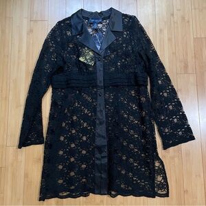 NWT Susan Graver Lace Duster Jacket Sheer Size XL Black